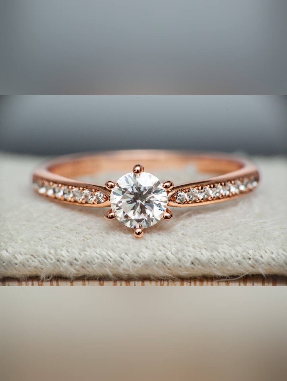 Rose Gold Sterling Silver Moissanite Solitaire Engagement Ring Size 5